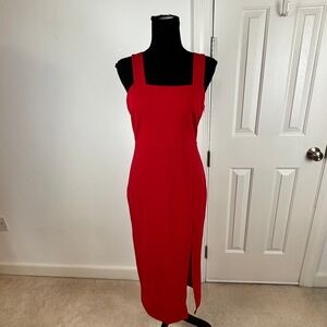 Petal & Pup Hyatt Red Square Neck Midi Dress Side Slit Women's US 6 AU 10 NWOT